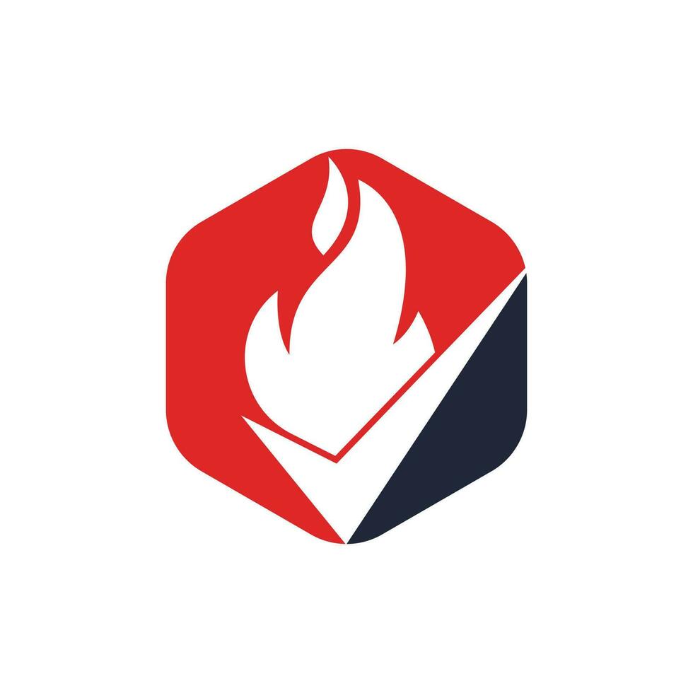 Fire check vector logo design template. Fire and checkmark icon design.
