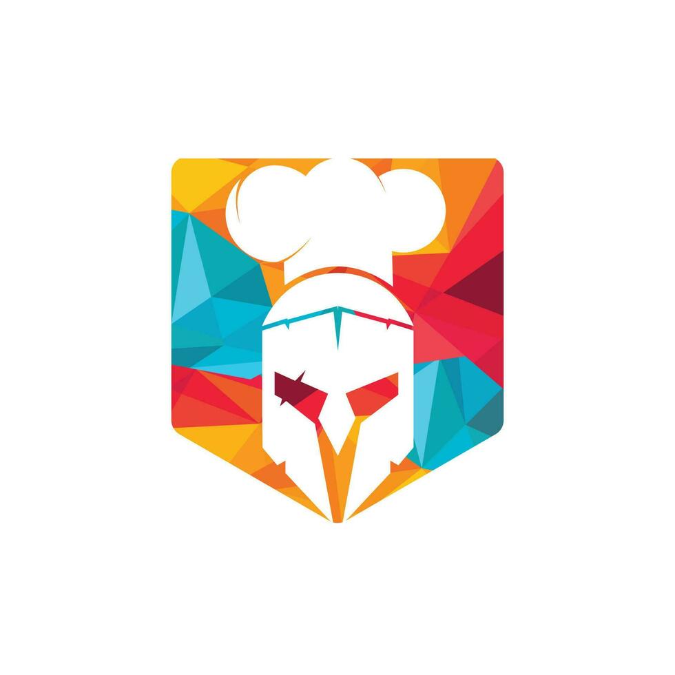 plantilla de diseño de logotipo de vector de chef espartano. logotipo mínimo de chef guerrero con ilustración de vector de sombrero de chef.