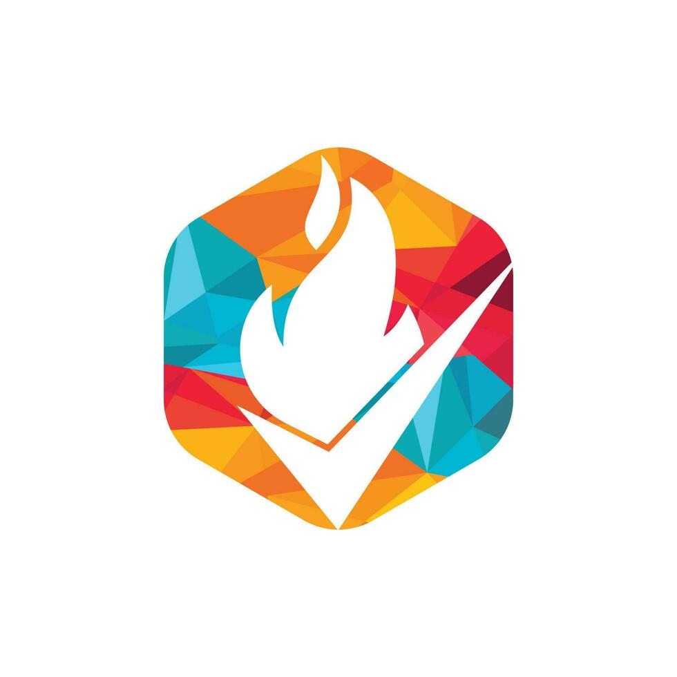 Fire check vector logo design template. Fire and checkmark icon design.