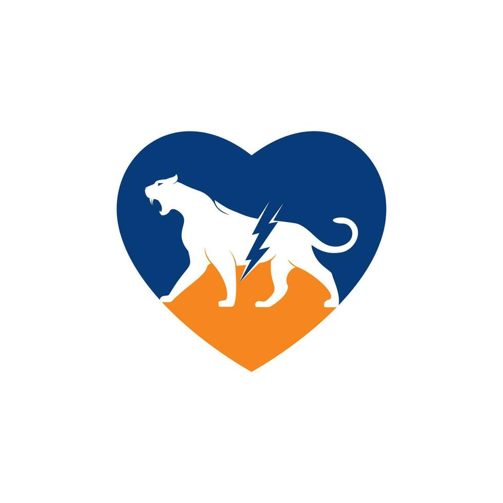 trueno de guepardo con diseño de logotipo vectorial en forma de corazón. diseño vectorial del logotipo de energía eléctrica de guepardo. vector