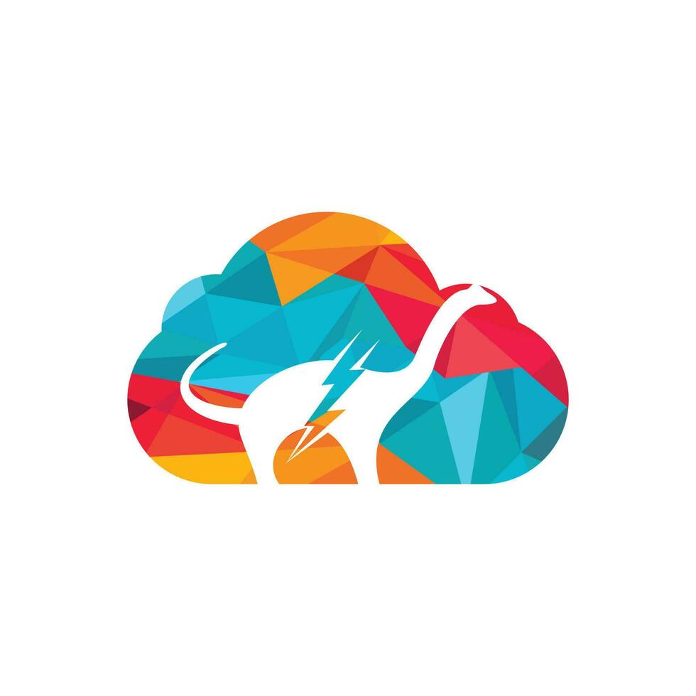 dino trueno con diseño de logotipo de vector de icono de nube. logotipo del icono del relámpago de dinosaurio.