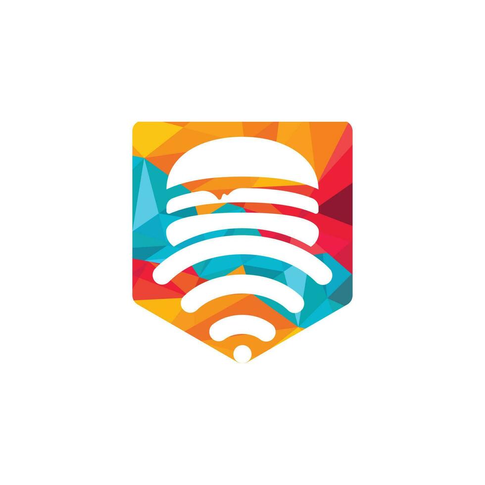 Online food logo design concept. Hamburger and WiFi signal symbol or icon. vector