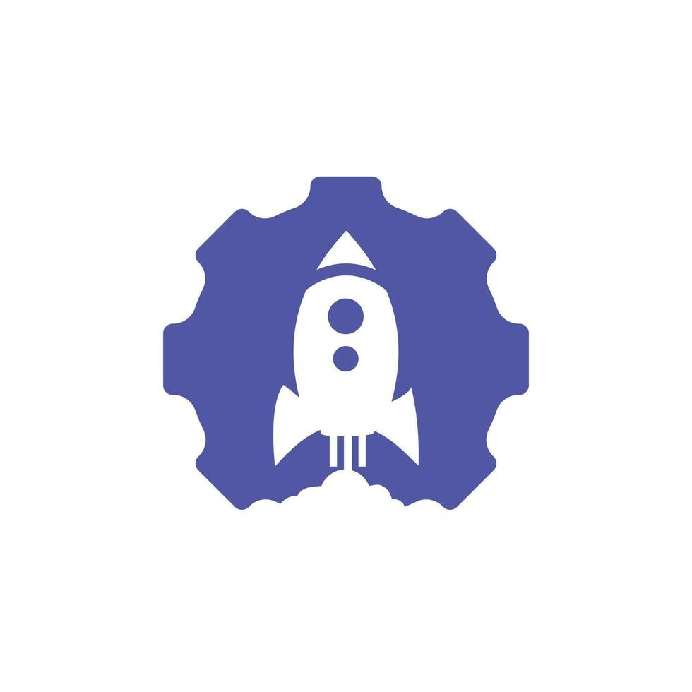 Rocket Gear vector logo design template. Cog wheel and rocket launch logo design vector template.