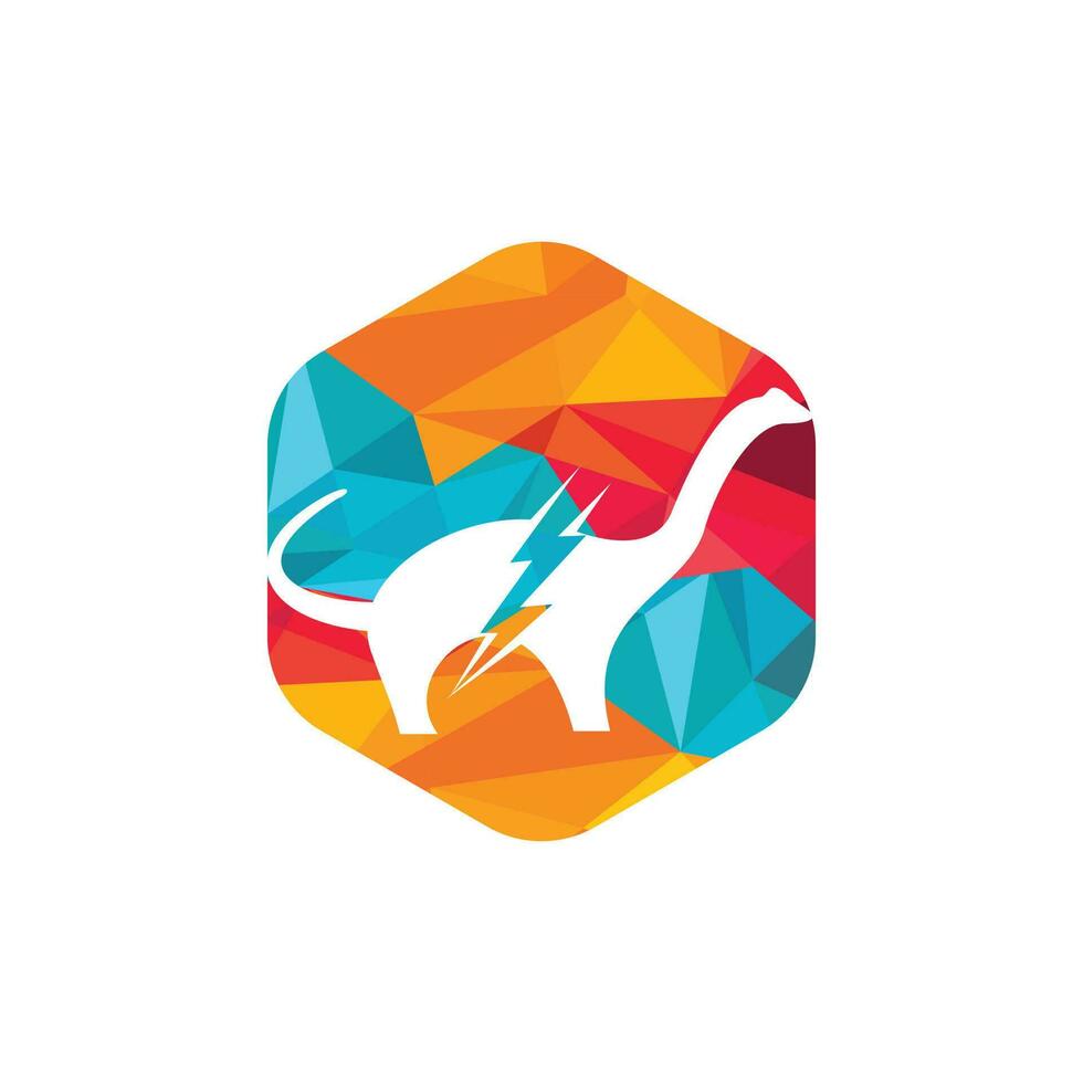 Dino thunder vector logo design. Dinosaur lightning icon logo.