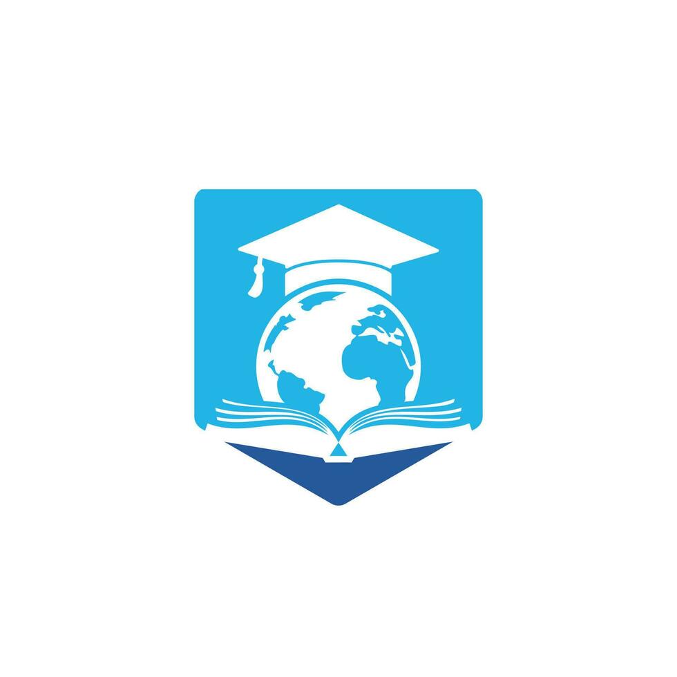 diseño del logotipo del vector de educación mundial. globo con tapa de gradación y diseño de icono de libro.