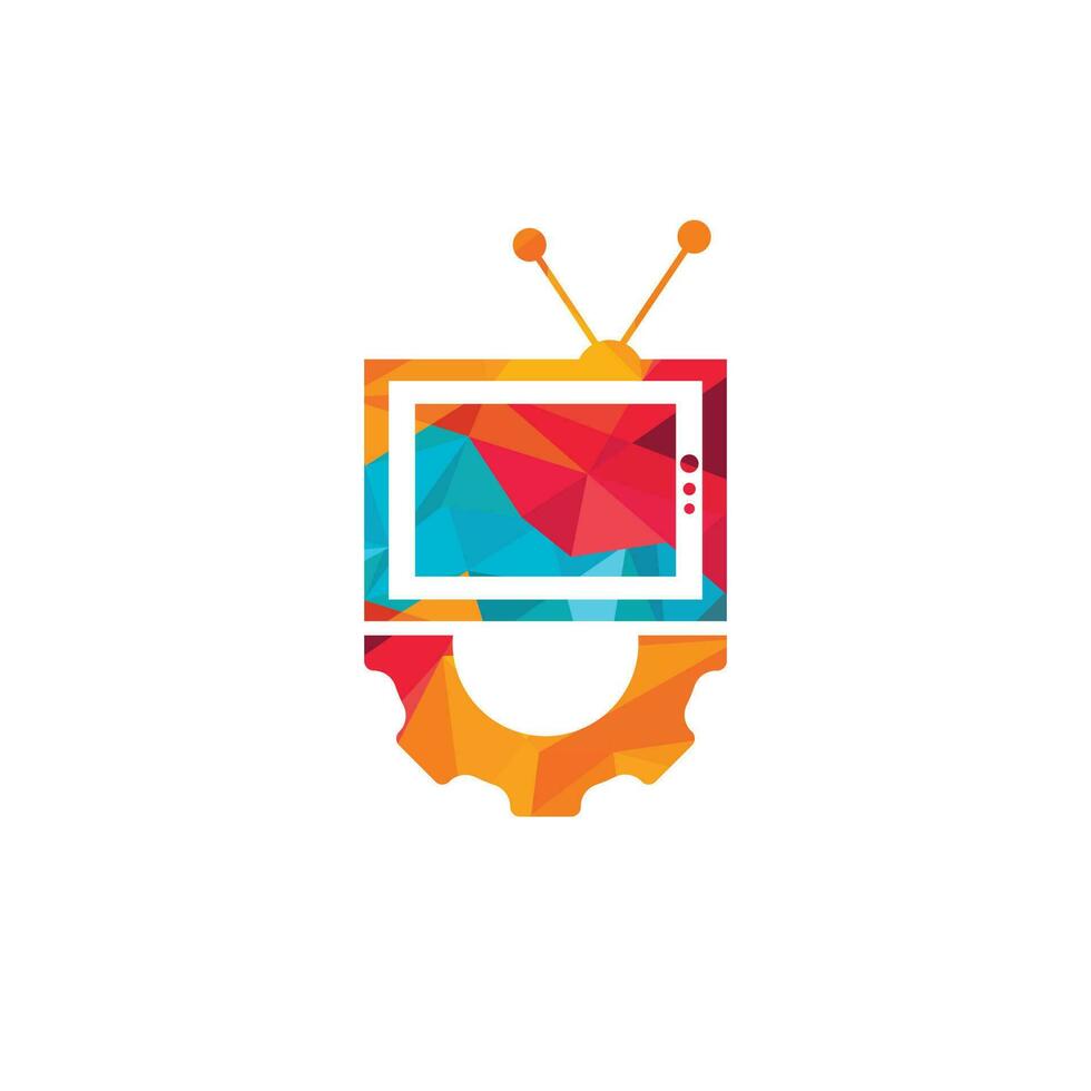 Television Gear vector logo design. TV repair logo. Television and mechanic symbol or icon.