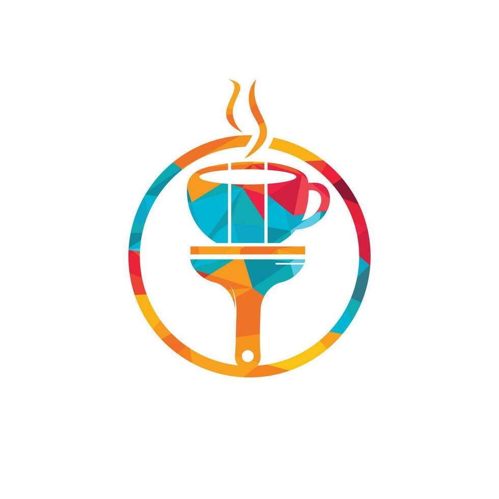 concepto de diseño del logotipo del vector del café del artista. icono de taza de café y pincel de pintura.