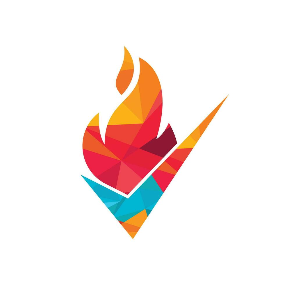 Fire check vector logo design template. Fire and checkmark icon design.