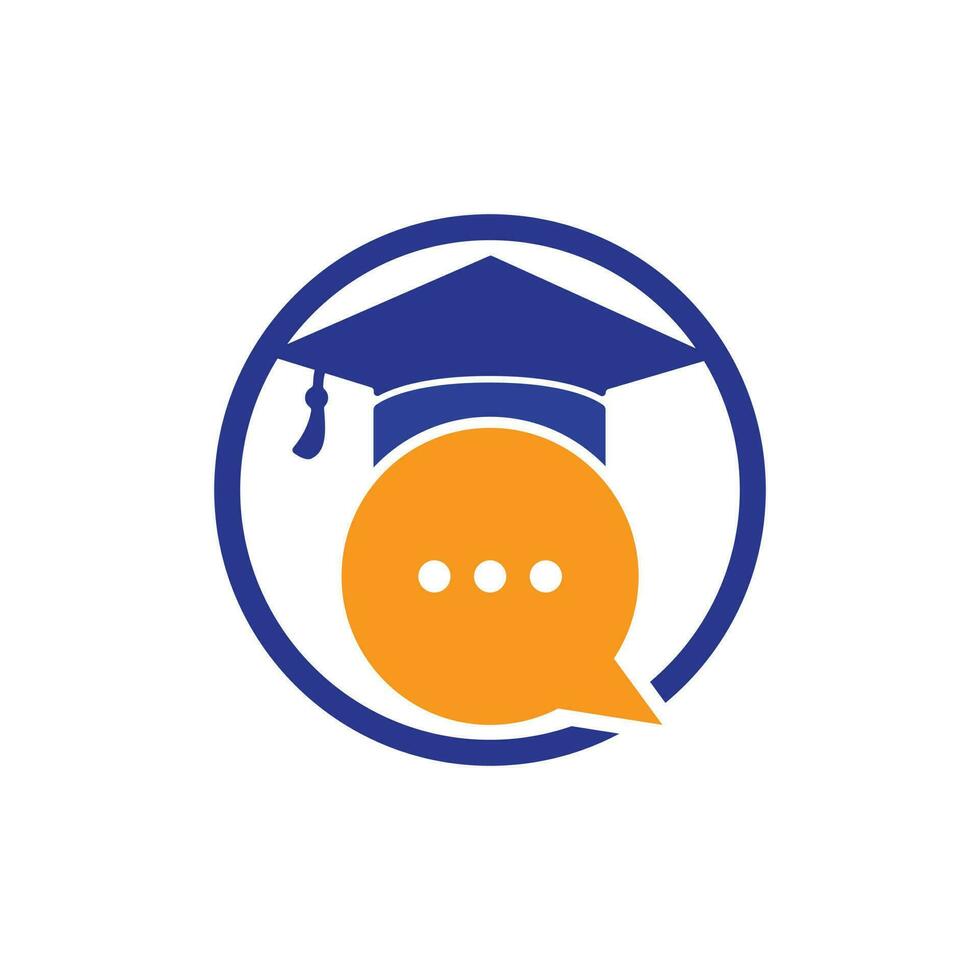 diseño de logotipo vectorial de charla educativa. sombrero de graduación con diseño de icono de burbuja de chat. vector