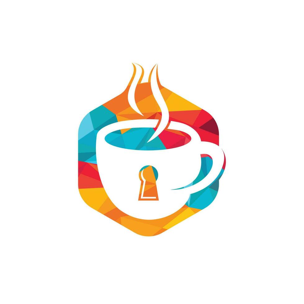 Padlock and coffee mug logo design. Coffee cup logo design combined keyhole. vector