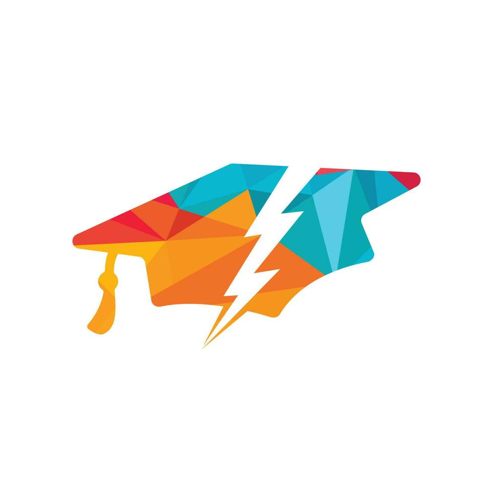 plantilla de logotipo de vector de estudiante flash. logotipo de educación con gorra de graduación e icono de trueno.