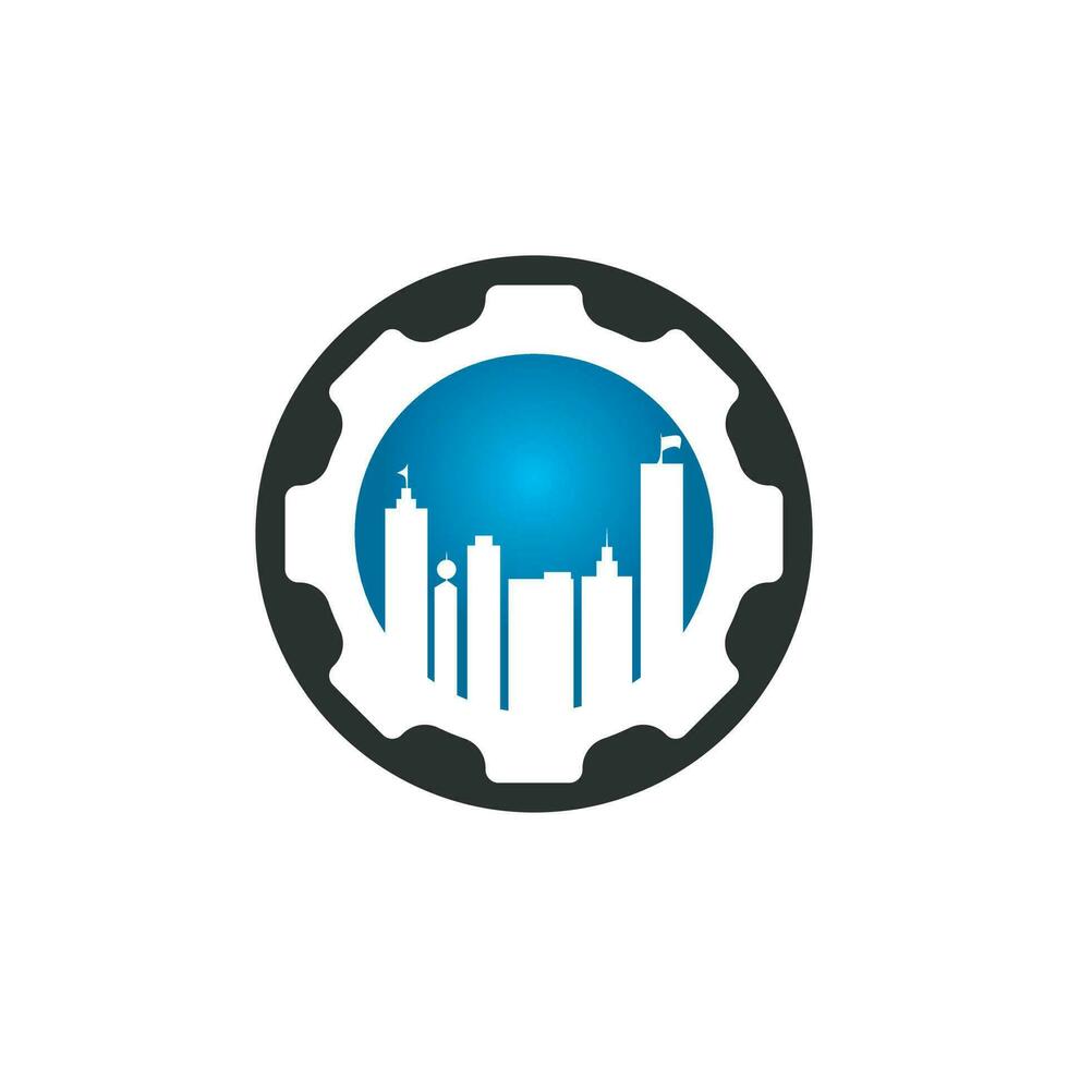 Gear building vector logo design. Building maintenance logo design template.