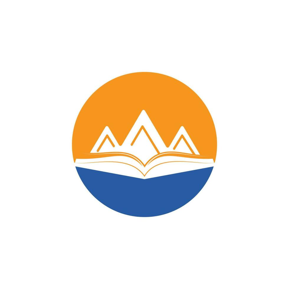 diseño de logotipo vectorial de libro de montaña. símbolo o icono de la naturaleza y la librería. vector
