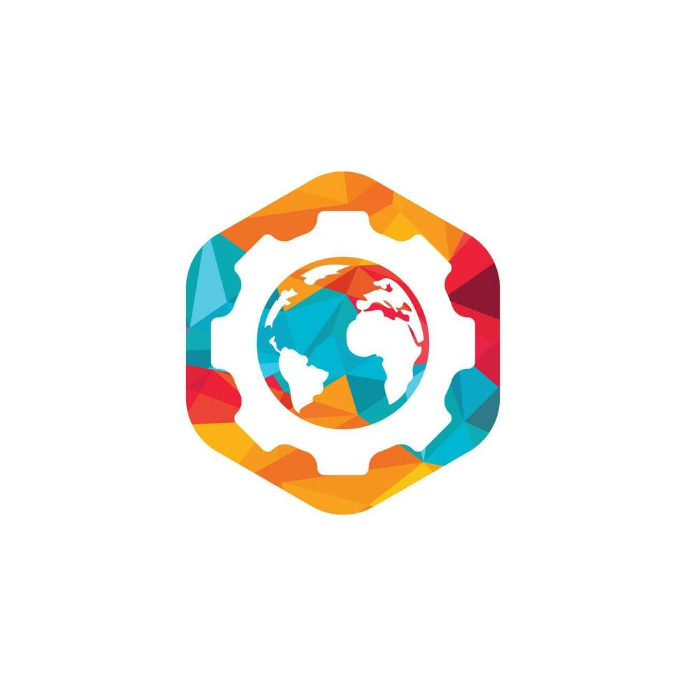 Gear global vector logo design. Gear planet icon logo design element.