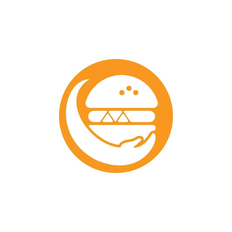 diseño del logotipo del vector de cuidado de hamburguesas. hamburguesa vectorial y combinación de logo de mano.