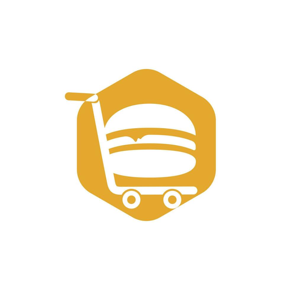 Burger and grocery trolley logo design. Burger and cart icon design. vector