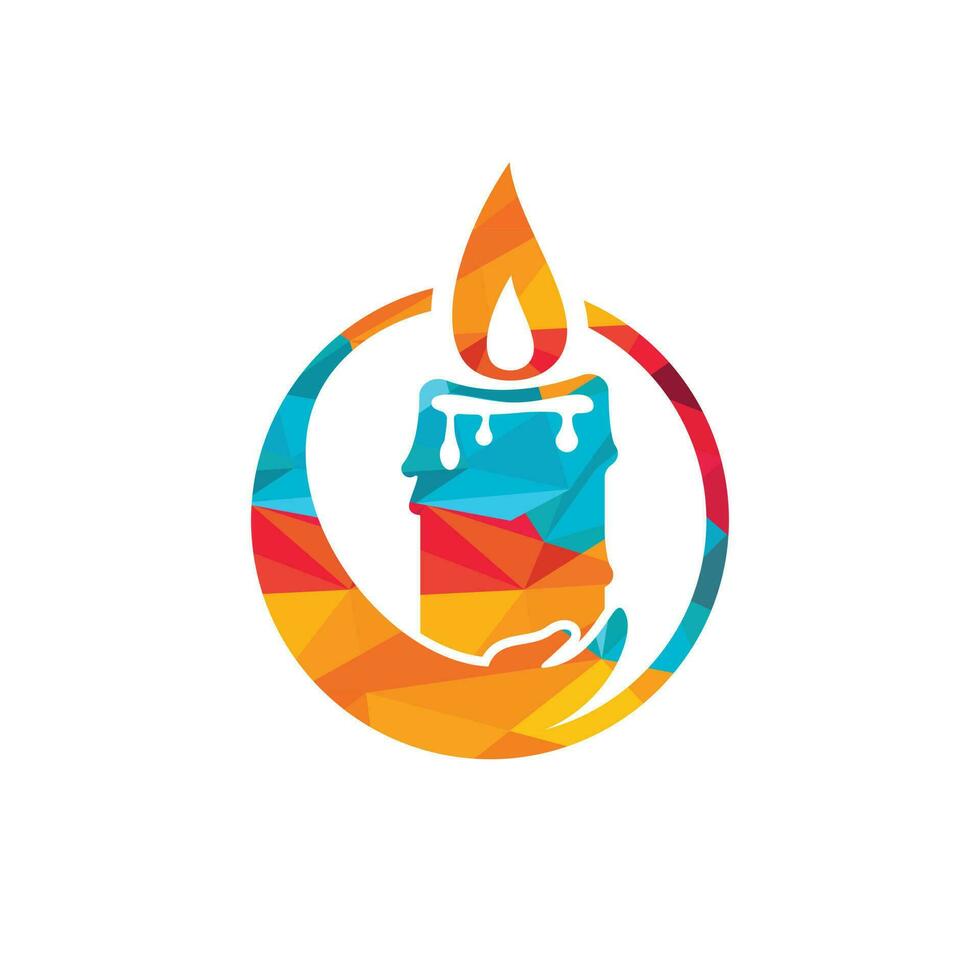 Candle light care vector logo design. Candle and hand icon design.