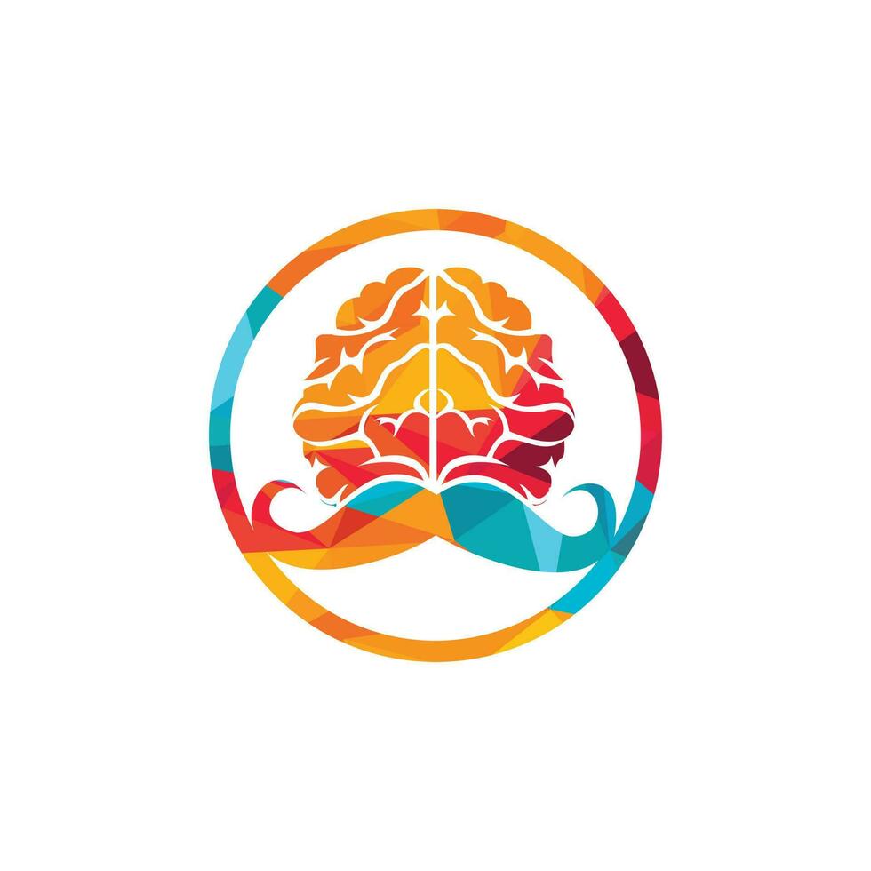 Moustache mind vector logo design template. Smart brain logo concept.
