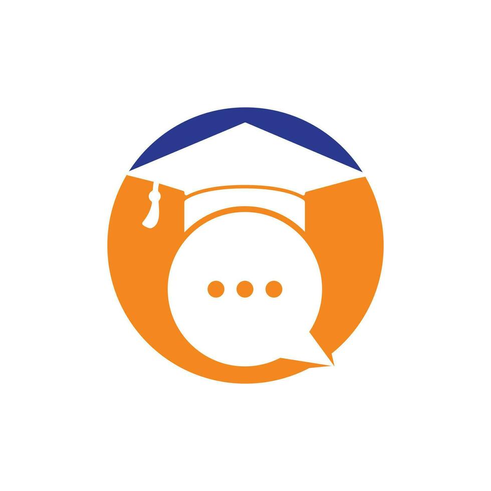 diseño de logotipo vectorial de charla educativa. sombrero de graduación con diseño de icono de burbuja de chat. vector