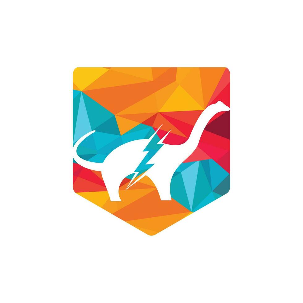 Dino thunder vector logo design. Dinosaur lightning icon logo.
