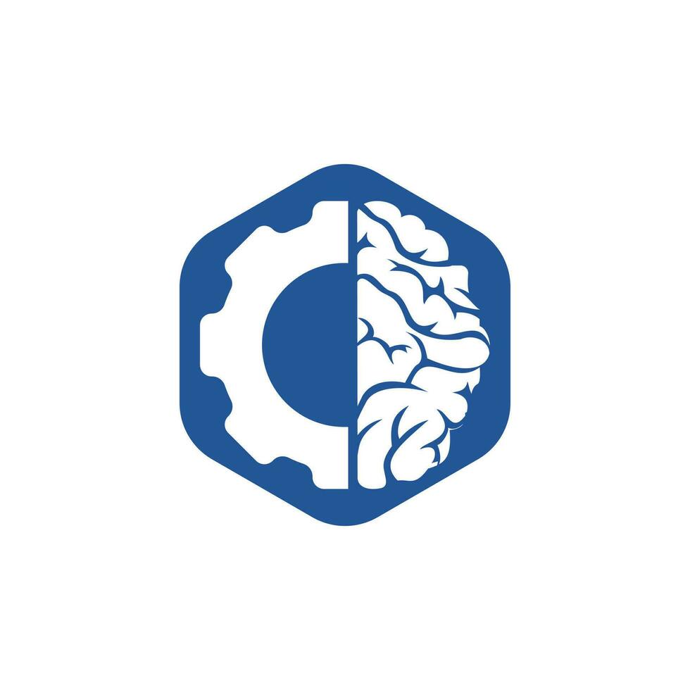 diseño del logo del engranaje y el cerebro. educación y símbolo o icono mecánico. plantilla única de diseño de logotipo científico e industrial. vector