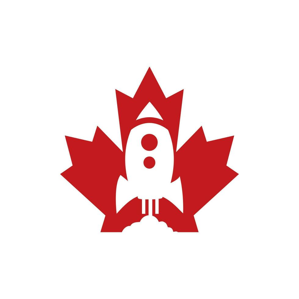 Maple leaf and rocket vector logo design. Canada transport logo concept.