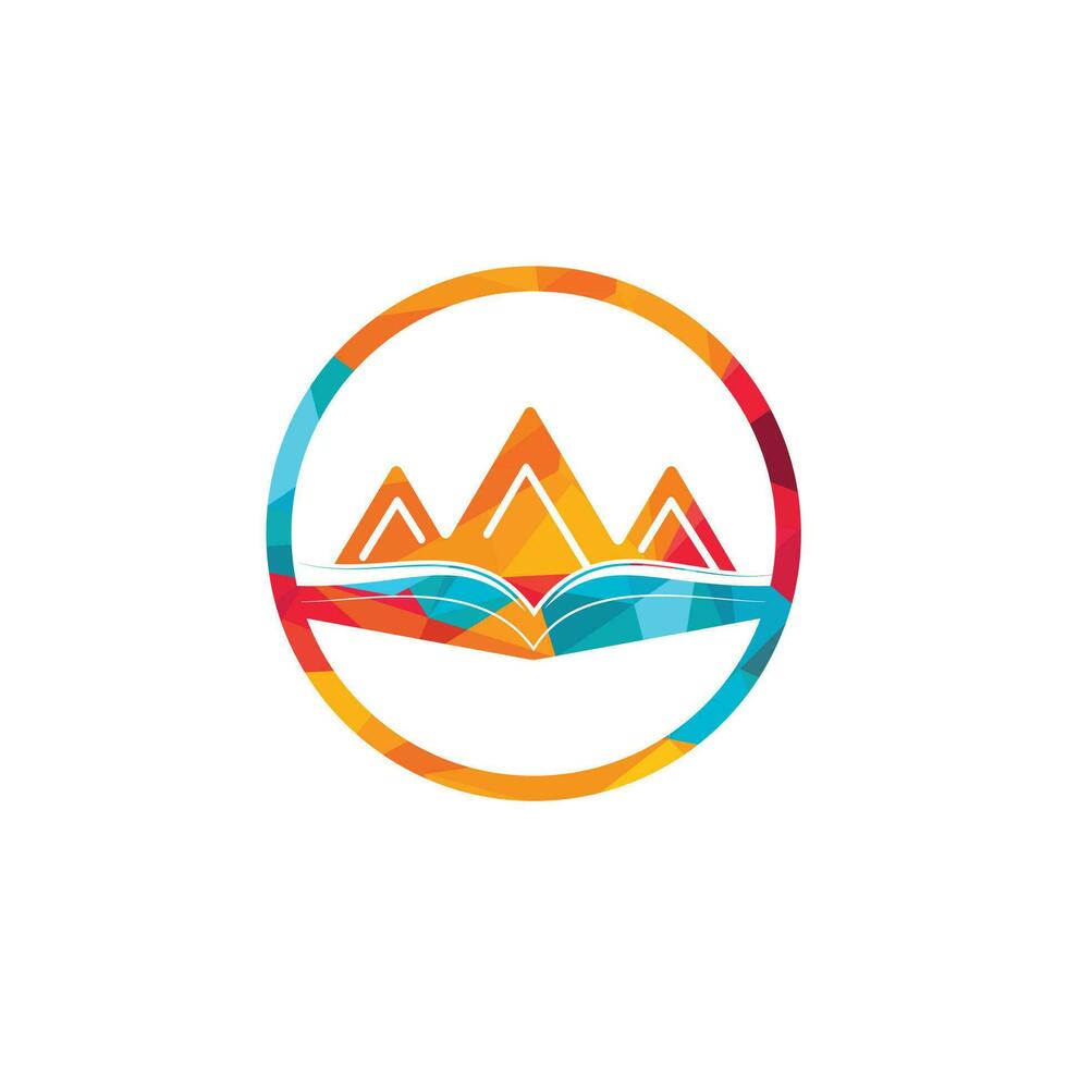 diseño de logotipo vectorial de libro de montaña. símbolo o icono de la naturaleza y la librería. vector
