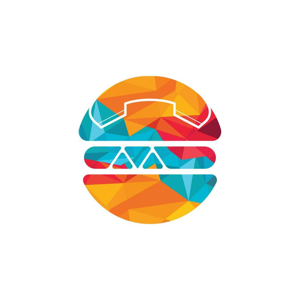 diseño de logotipo de llamada de comida. concepto de logotipo de entrega de hamburguesas. icono de hamburguesa y auricular. vector
