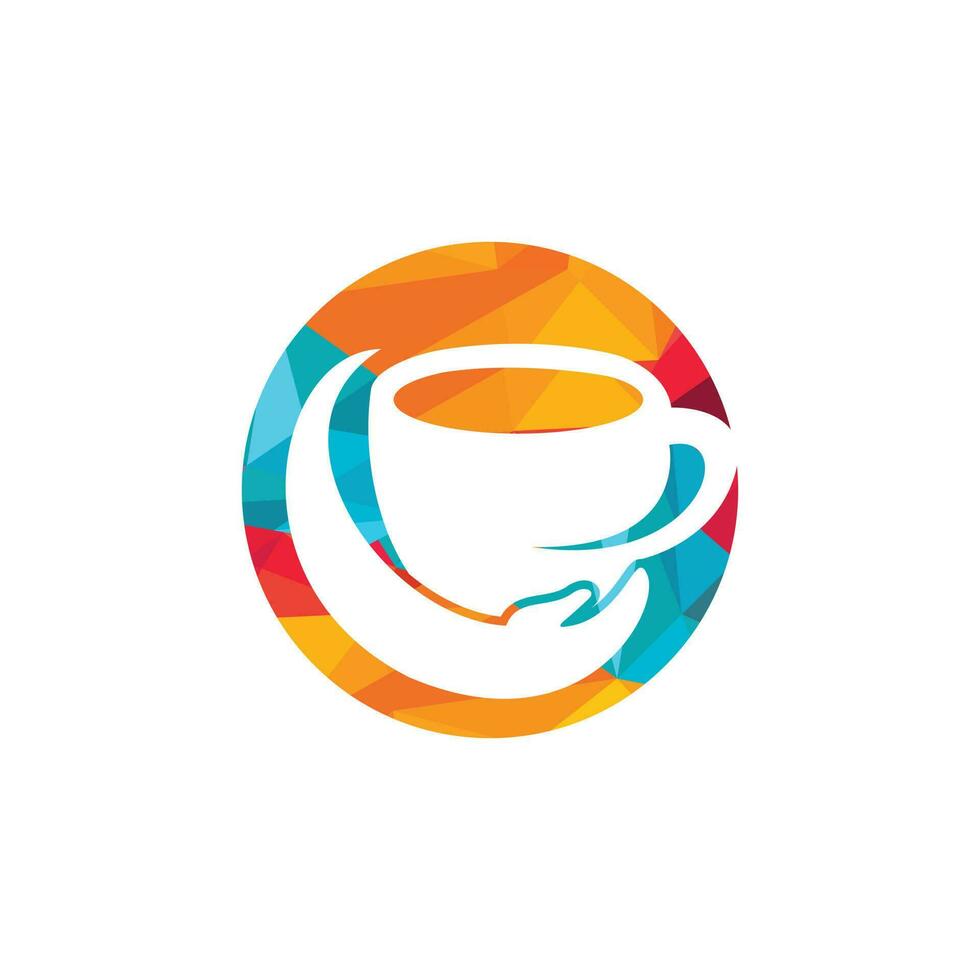 diseño del logotipo del vector de cuidado del café. taza de café y diseño de icono de mano.