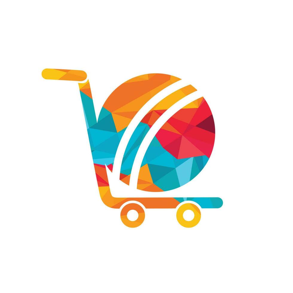Cricket ball and trolley logo design. Cricket shopping logo design concept. vector