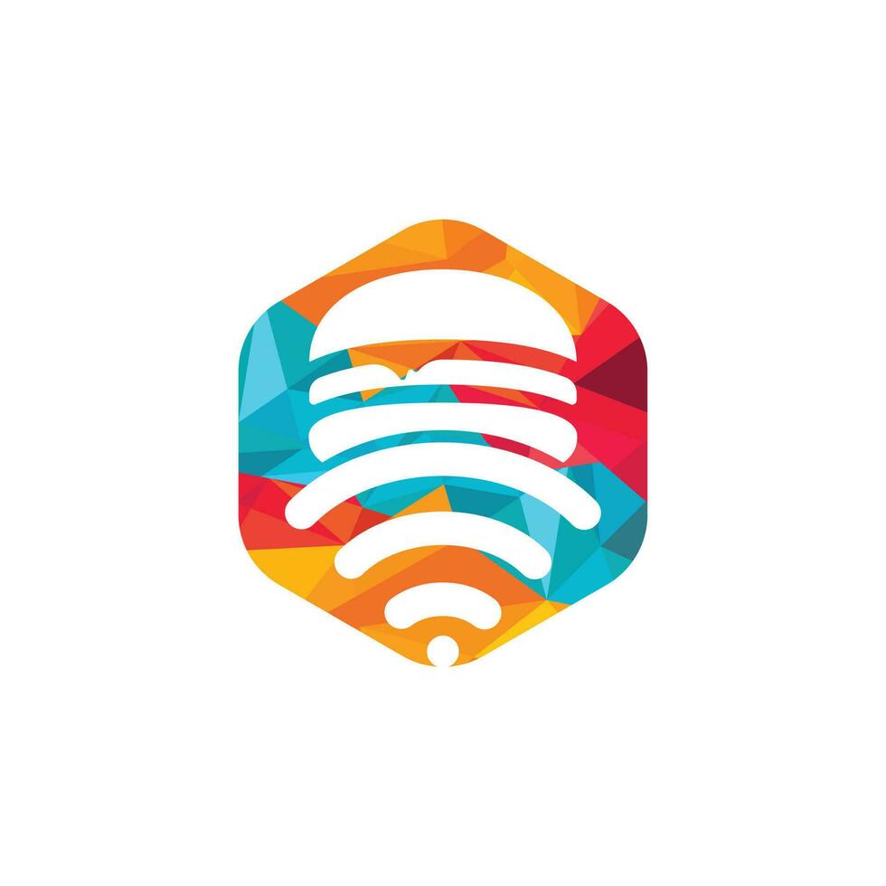 Online food logo design concept. Hamburger and WiFi signal symbol or icon. vector