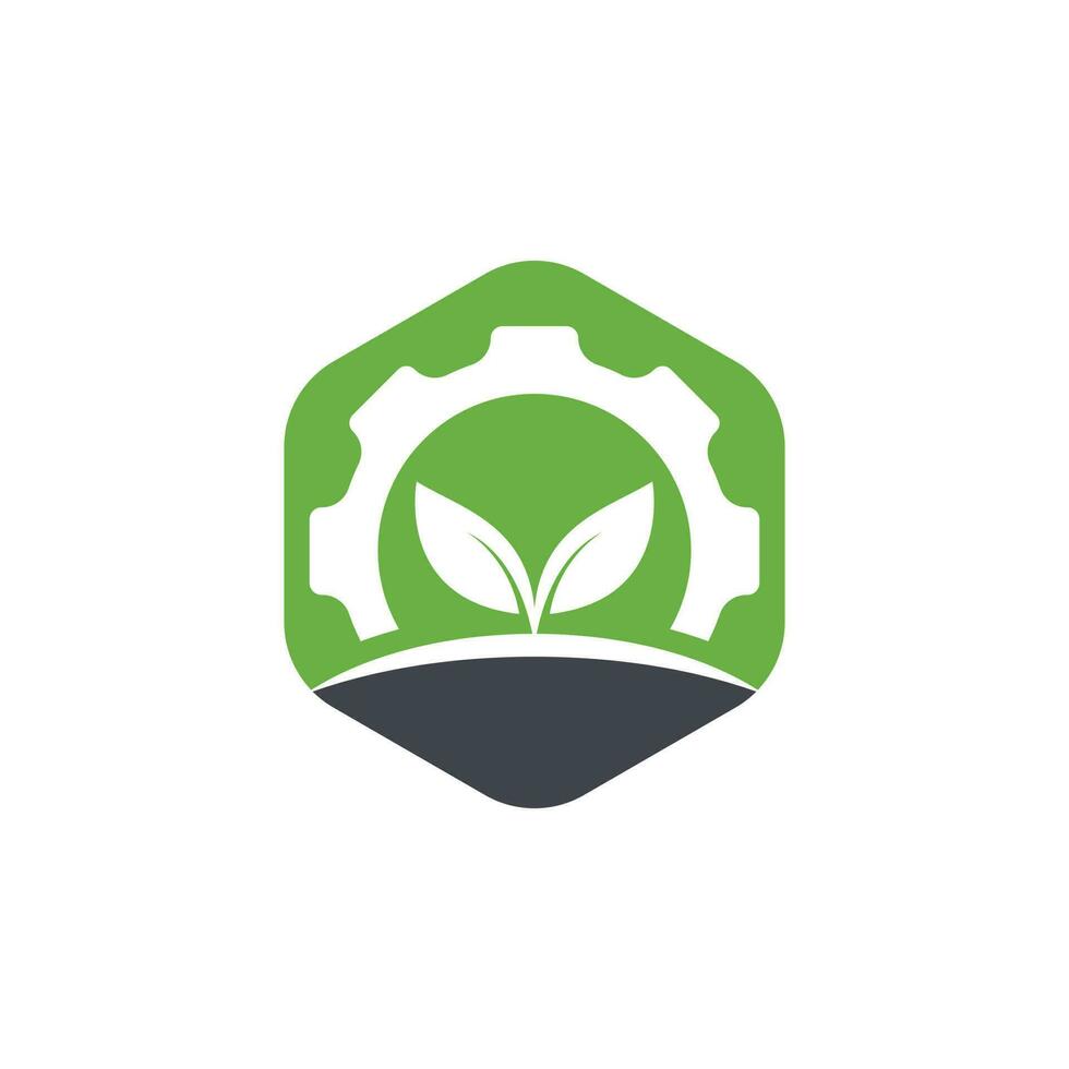 Gear leaf vector logo design. Abstract concept for ecology theme, green eco energy, technology and industry.