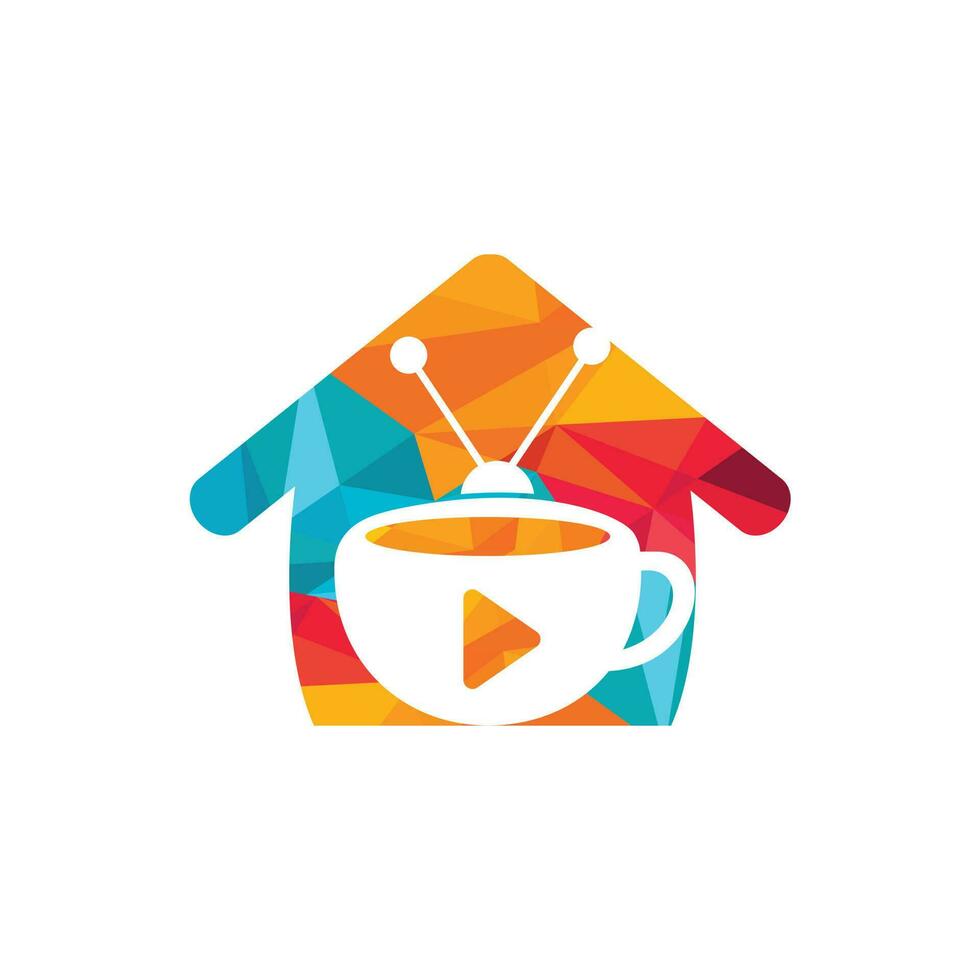 diseño de logotipo de vector de televisión de café. Taza de café y concepto de logotipo de icono de televisión.