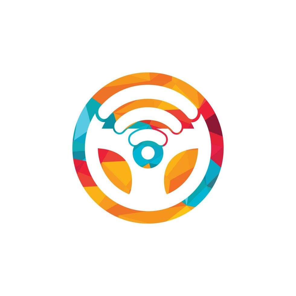 Steering wheel and Wi-Fi signal icon logo design. vector