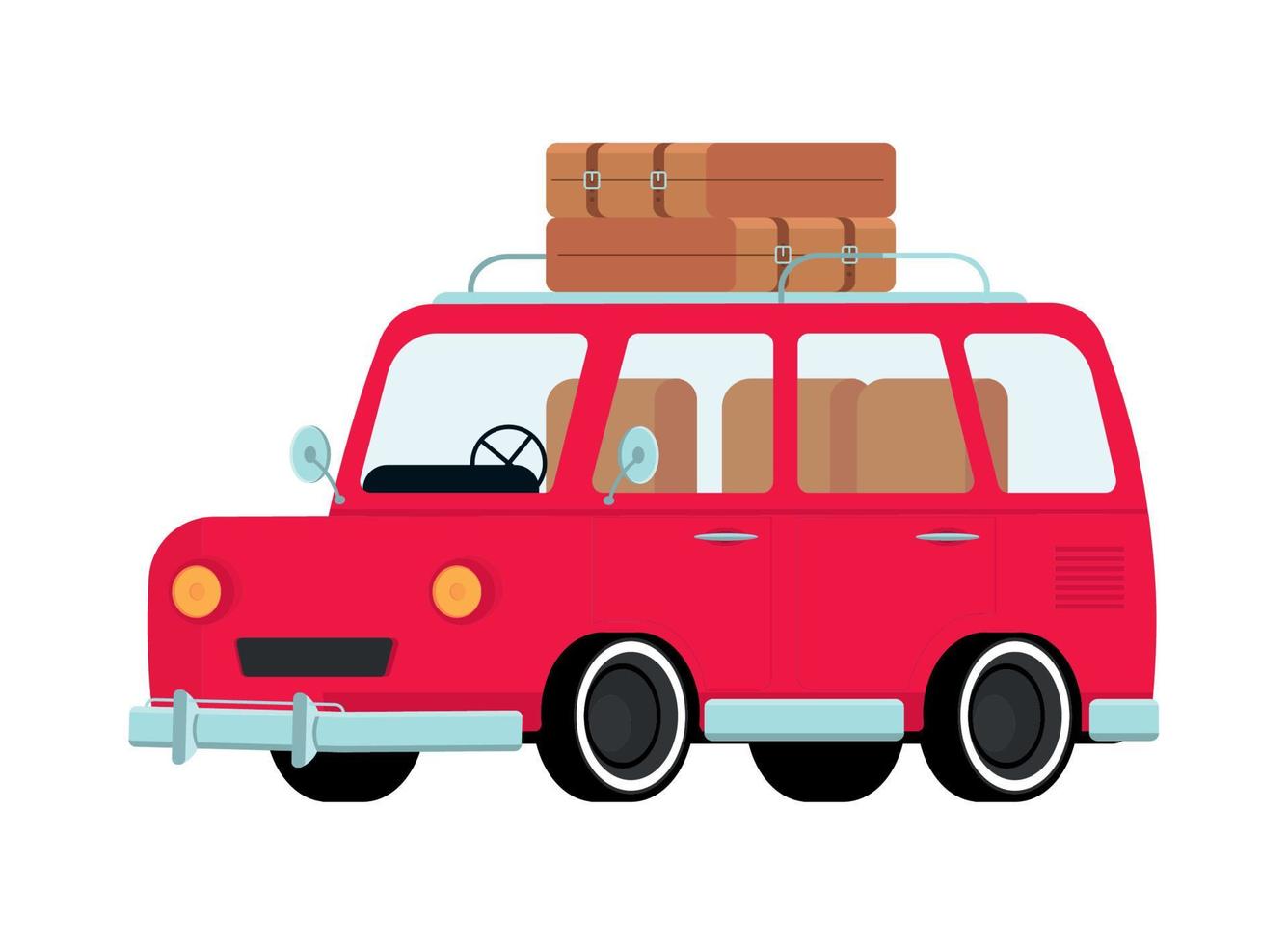 road trip, car with suitcases vector