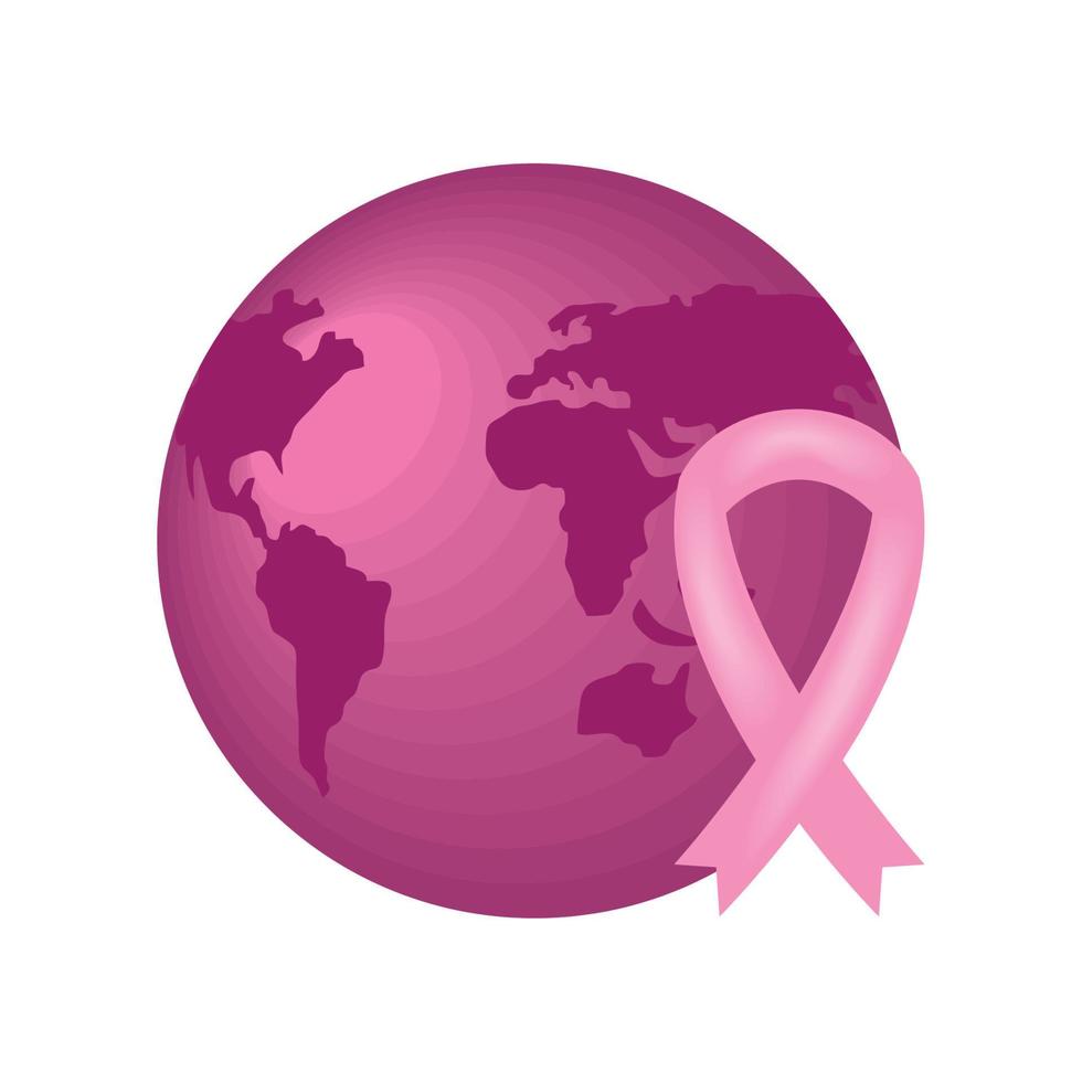 breast cancer world and ribbon vector