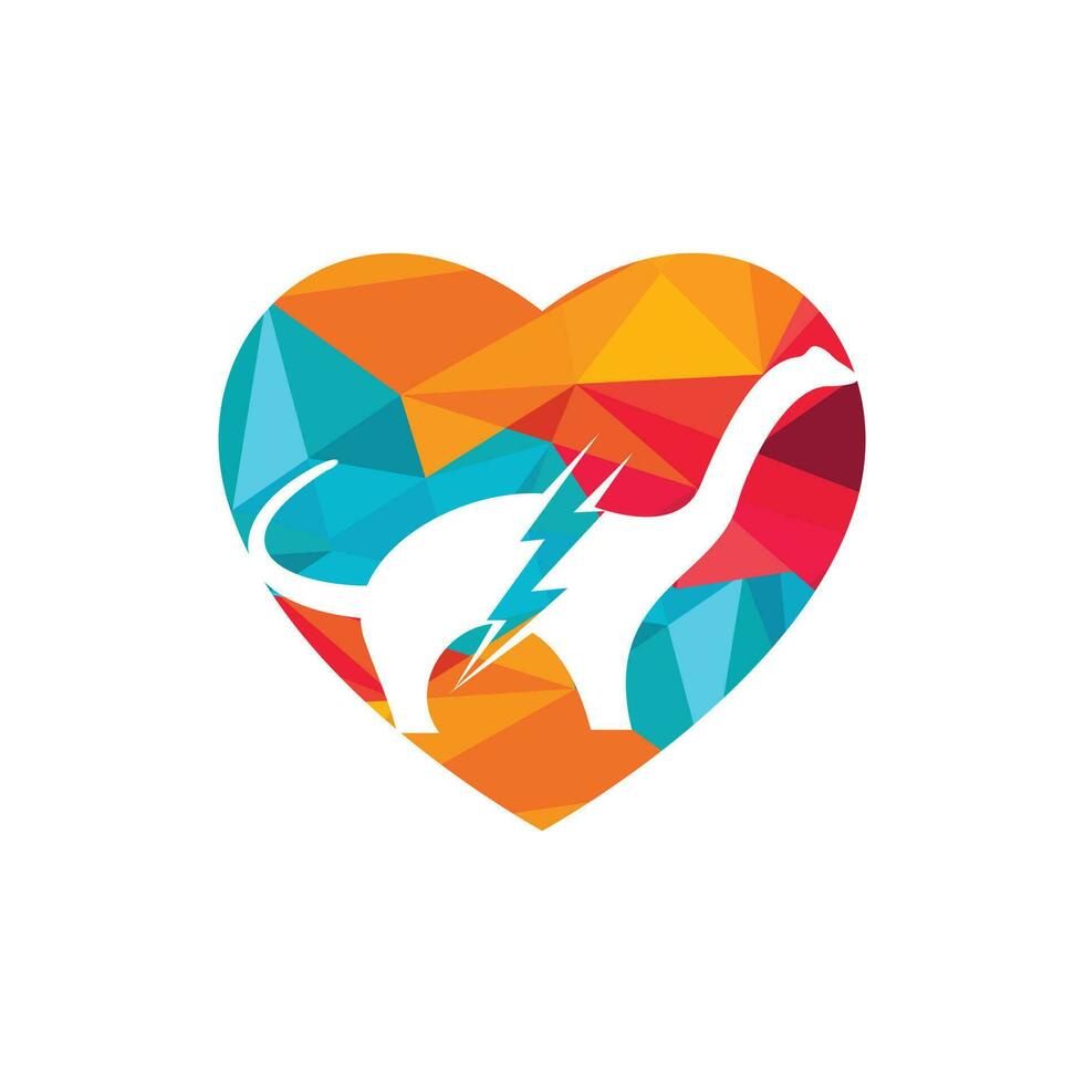 Dino thunder with heart icon vector logo design. Dinosaur lightning icon logo.