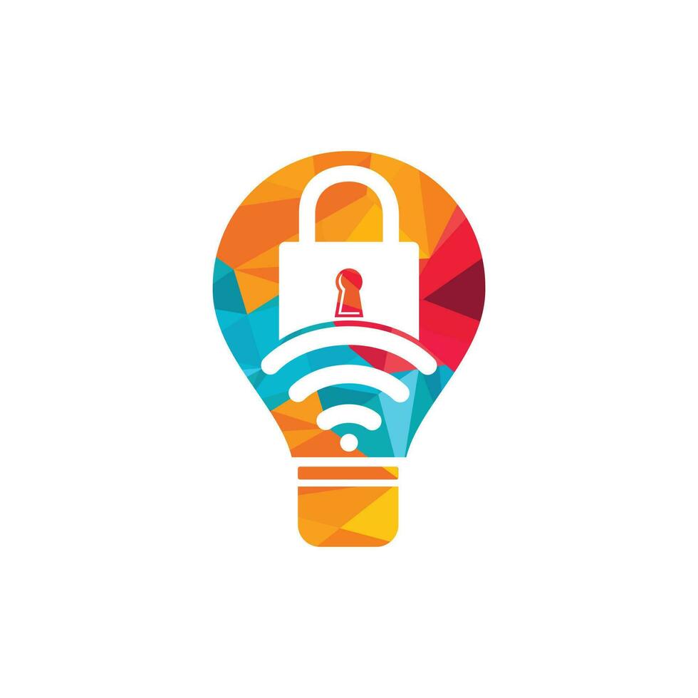 Padlock logo with signal and light bulb vector design. Safe and signal symbol or icon.