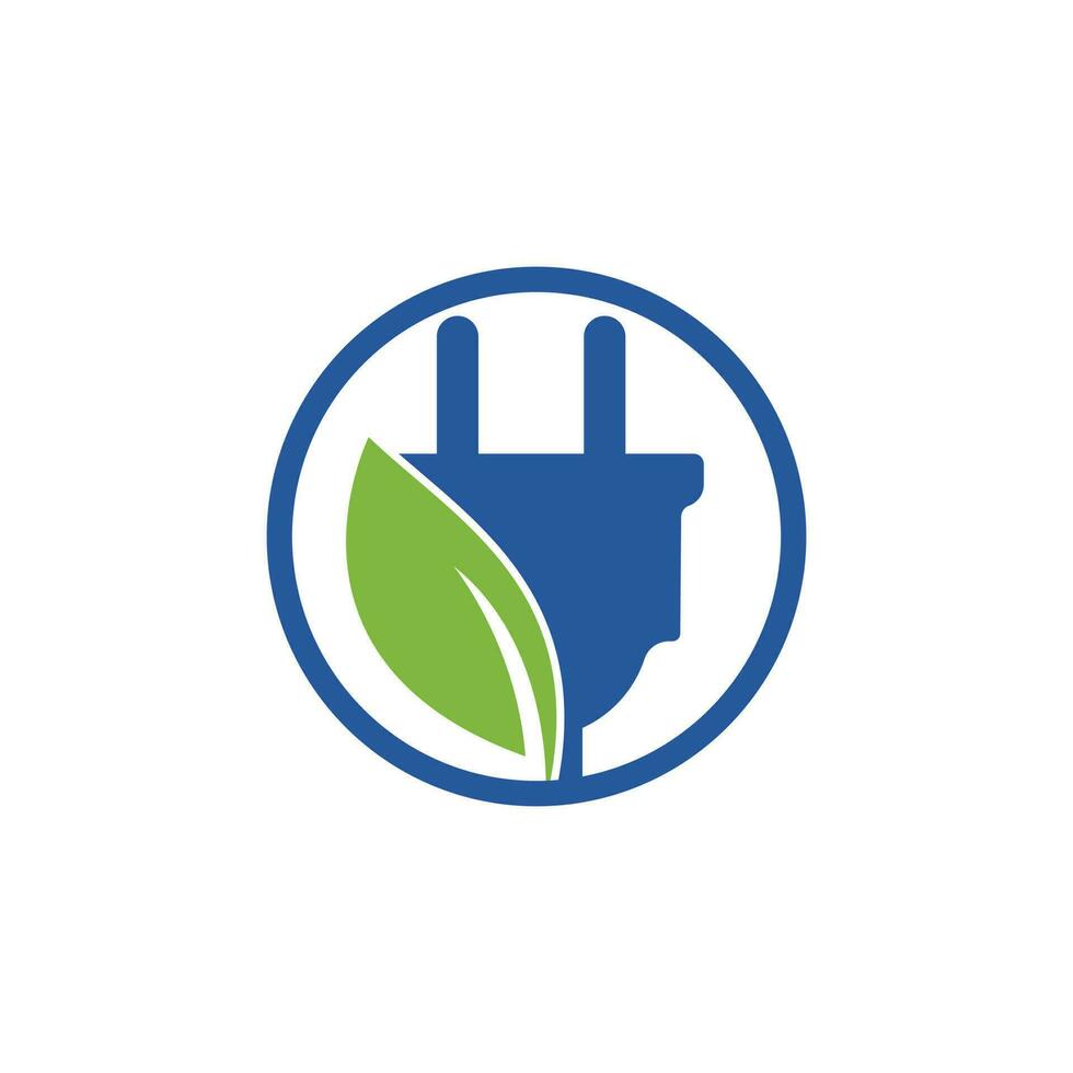 concepto de logotipo de electricidad de energía verde. icono de enchufe eléctrico con hoja. vector