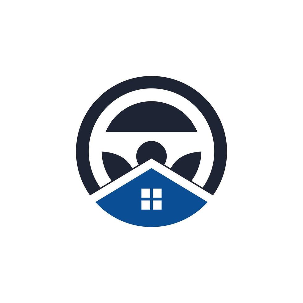 Home drive vector logo design template. Steering wheel and house symbol or icon.