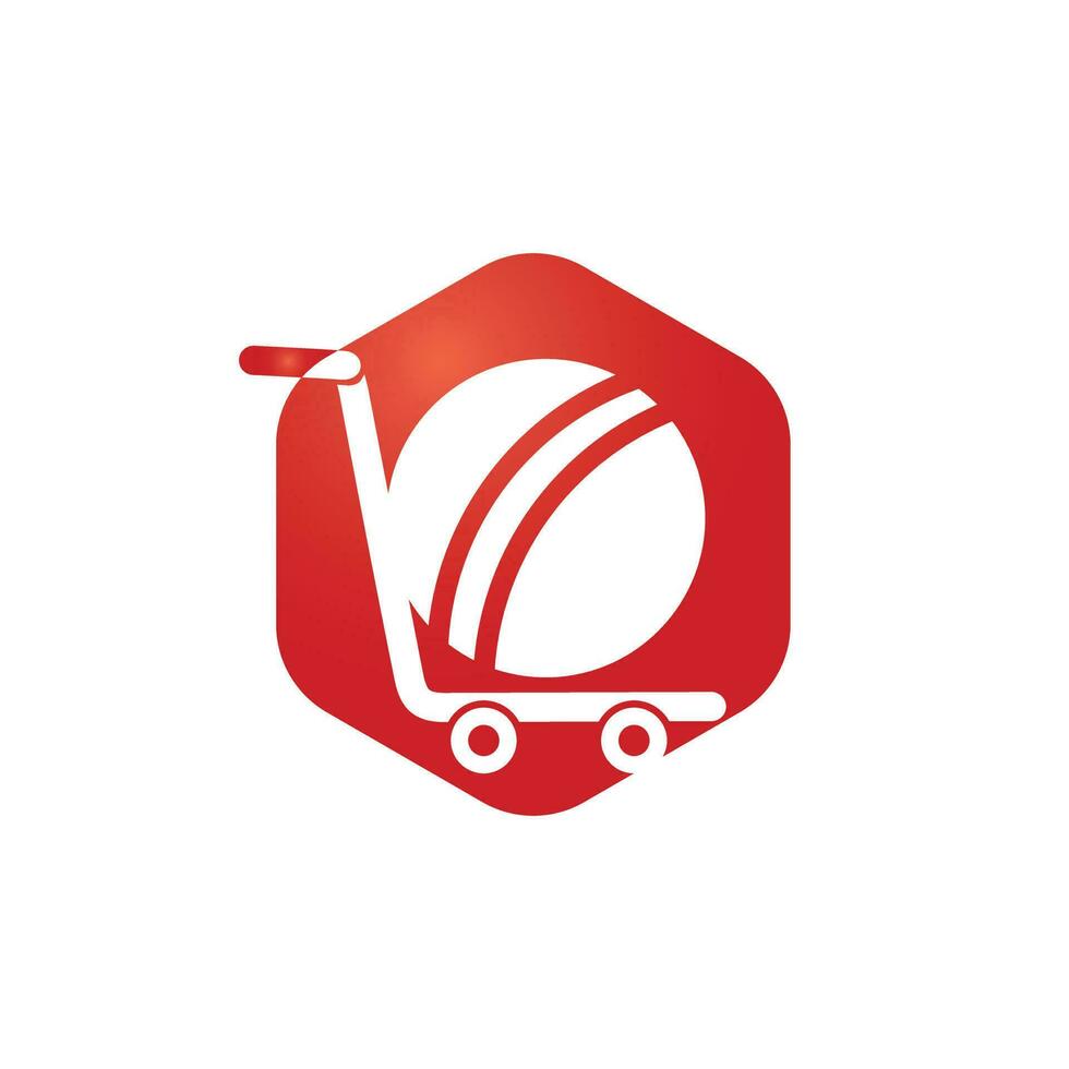 Cricket ball and trolley logo design. Cricket shopping logo design concept. vector