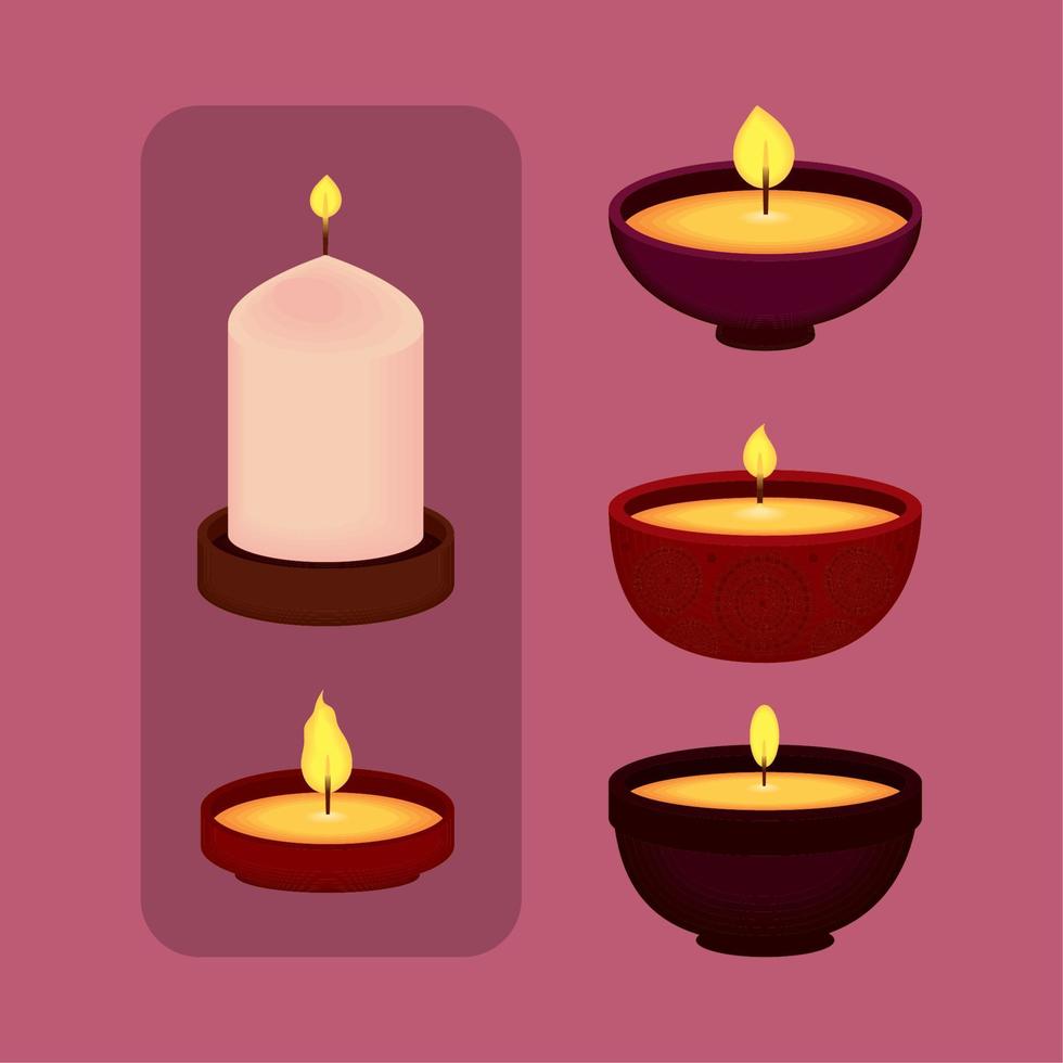 velas y lámparas de diwali vector