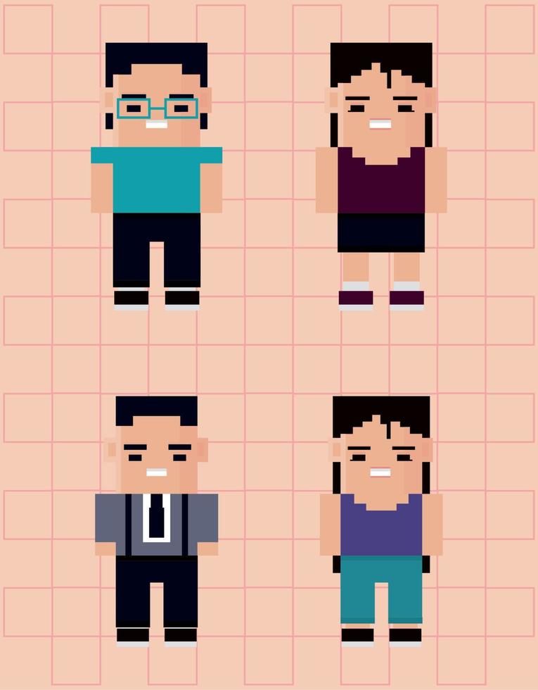 conjunto de iconos, píxeles de personas de 8 bits vector