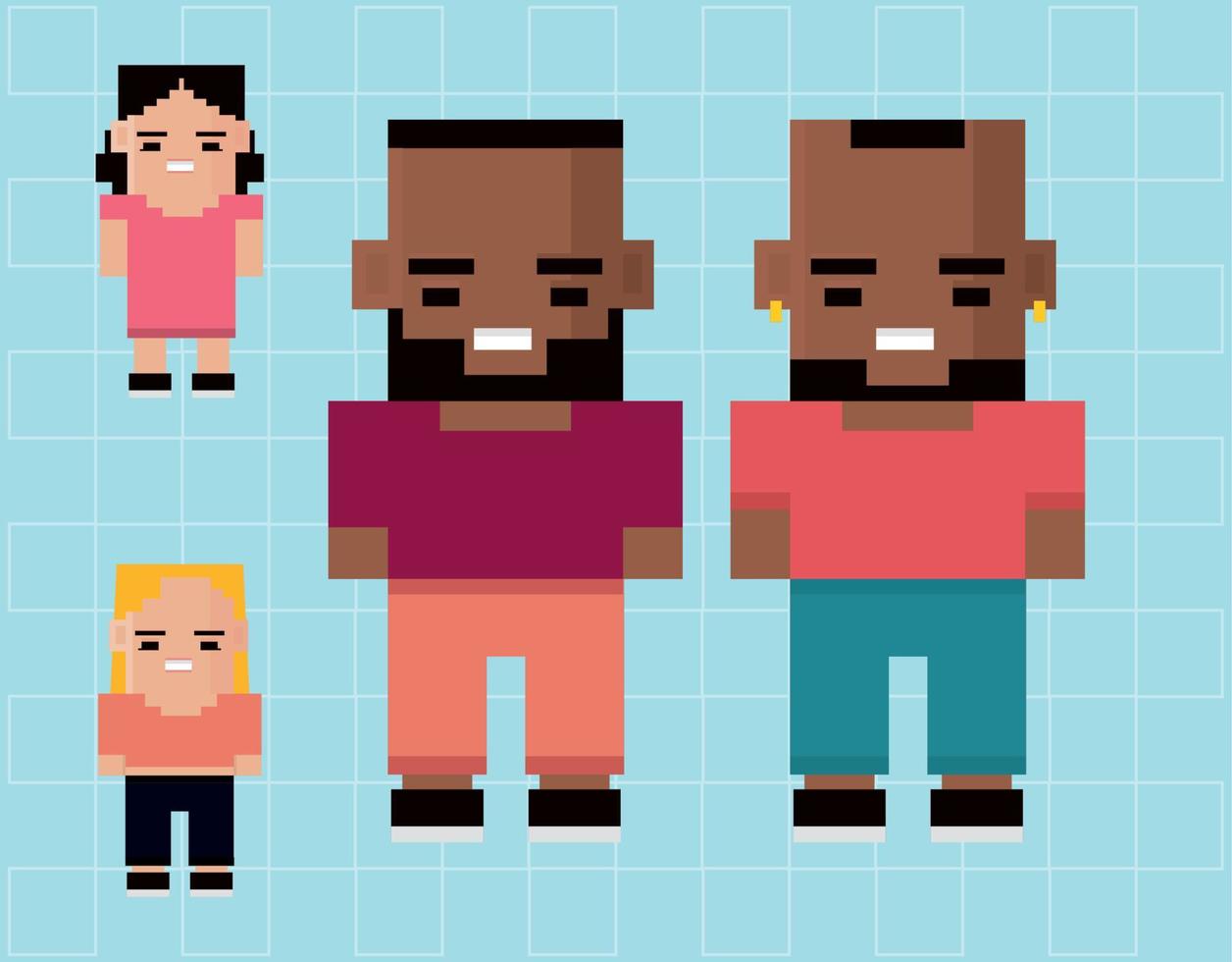 people pixel 8 bits, icon collection vector