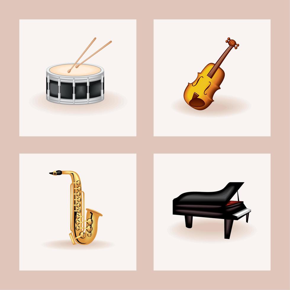 iconos, instrumentos musicales realistas vector