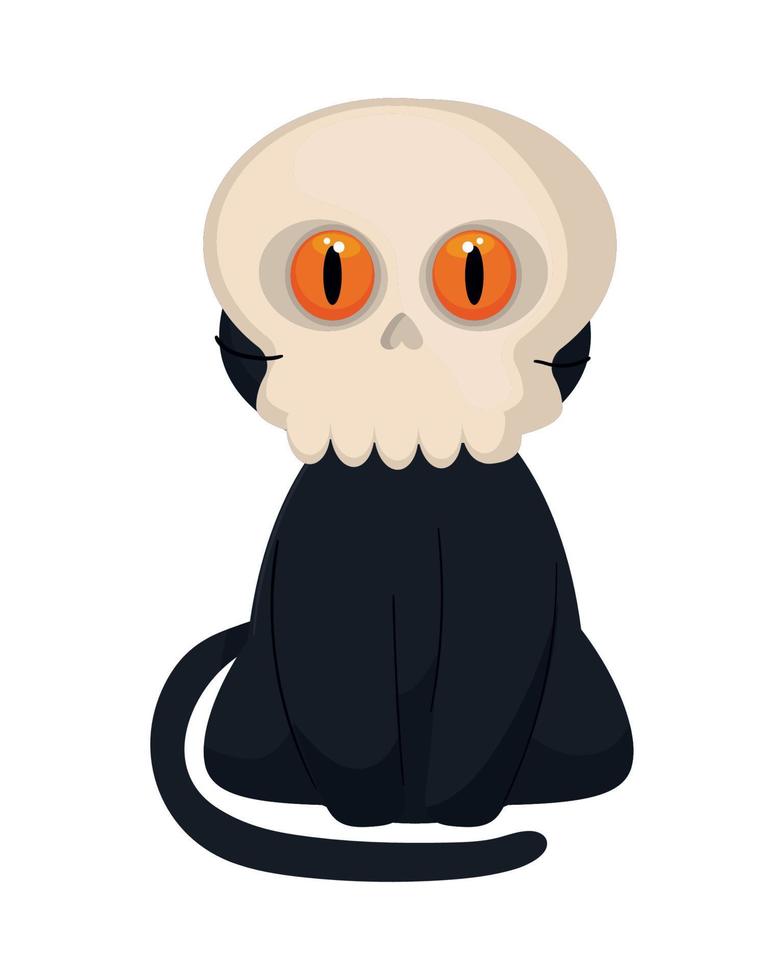 halloween cat with skull vector