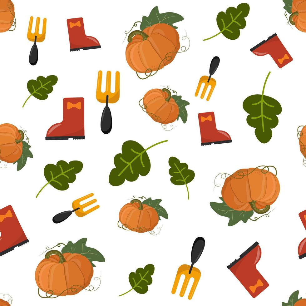 Seamless autumn pattern with pumpkins on a white background. vector