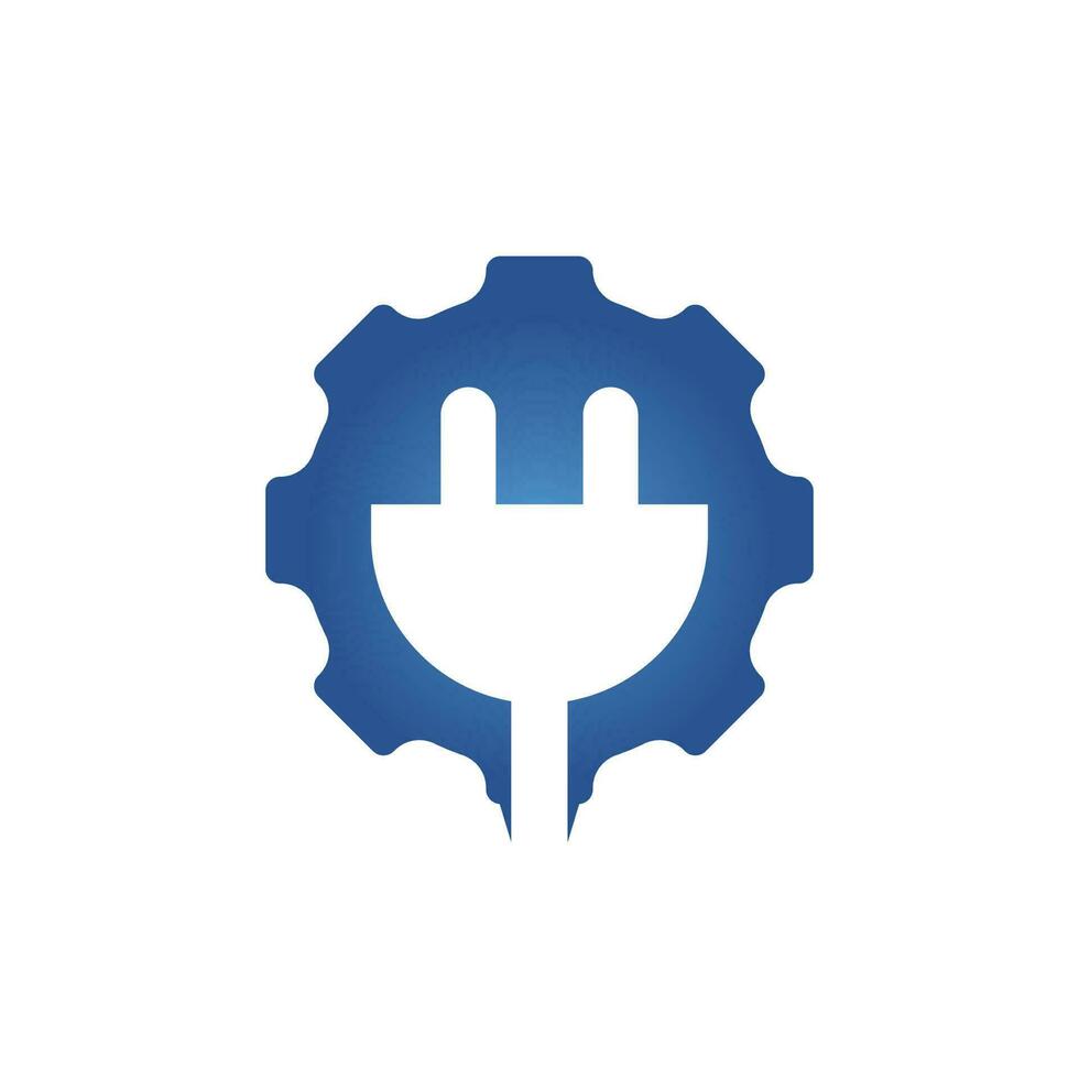 Electrical plug and gear cog vector logo design. Power energy symbol. connection and operation engineering design work.