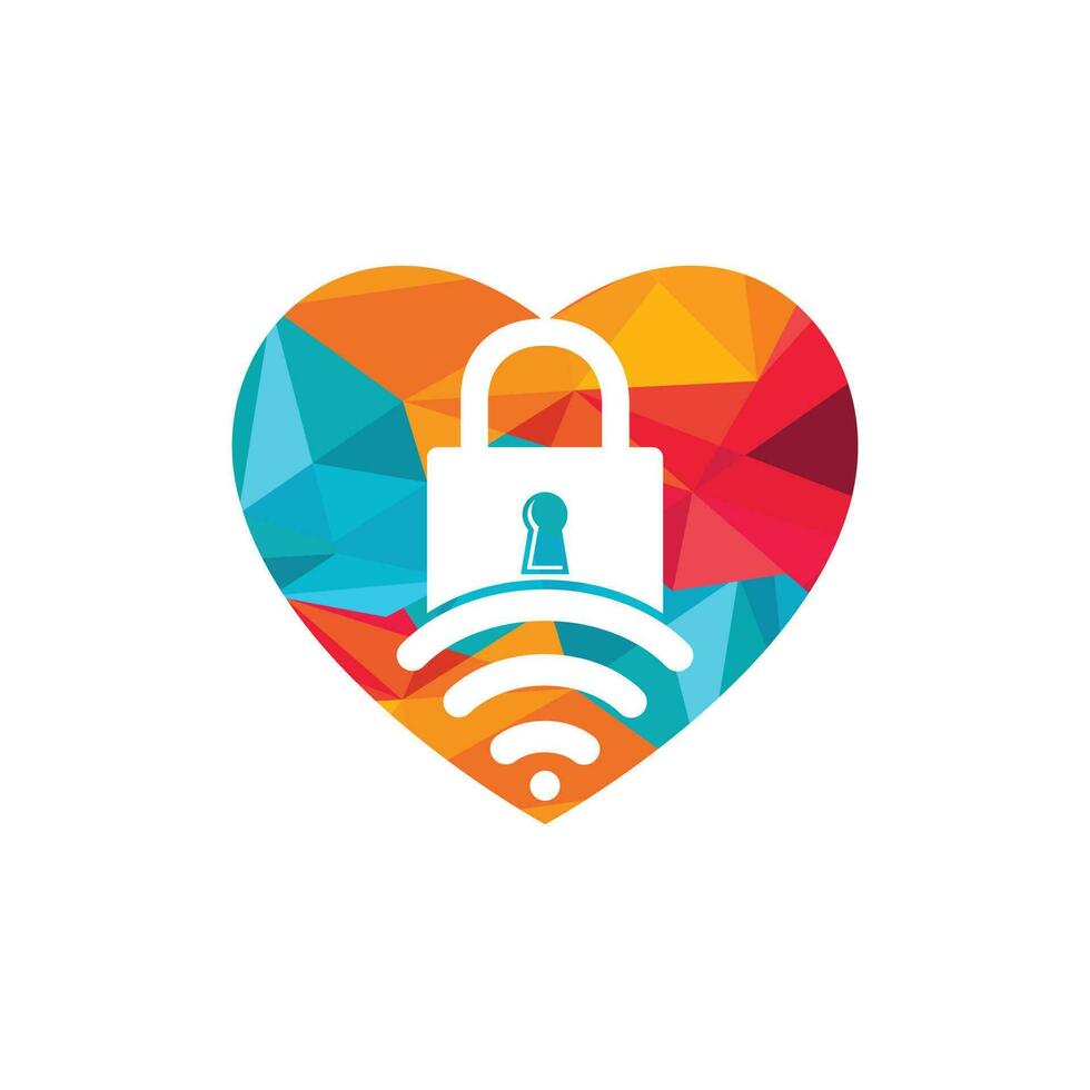 Padlock logo with signal and heart vector design. Safe and signal symbol or icon.