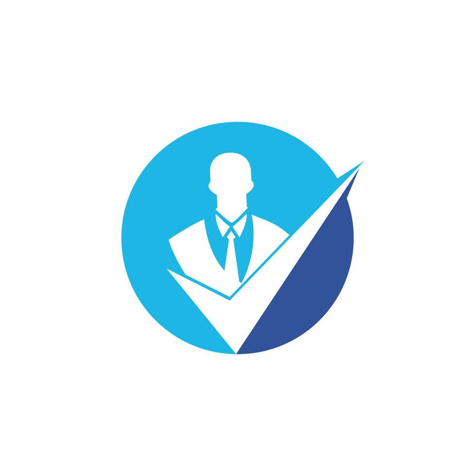 Business solution vector logo design. Businessman with check mark or tick symbol.